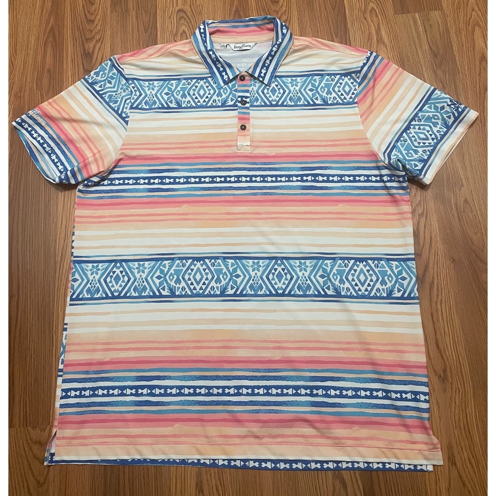 Kenny Flowers Polo Mens Extra Large Baja Stripe Tribal Print Made In Portugal